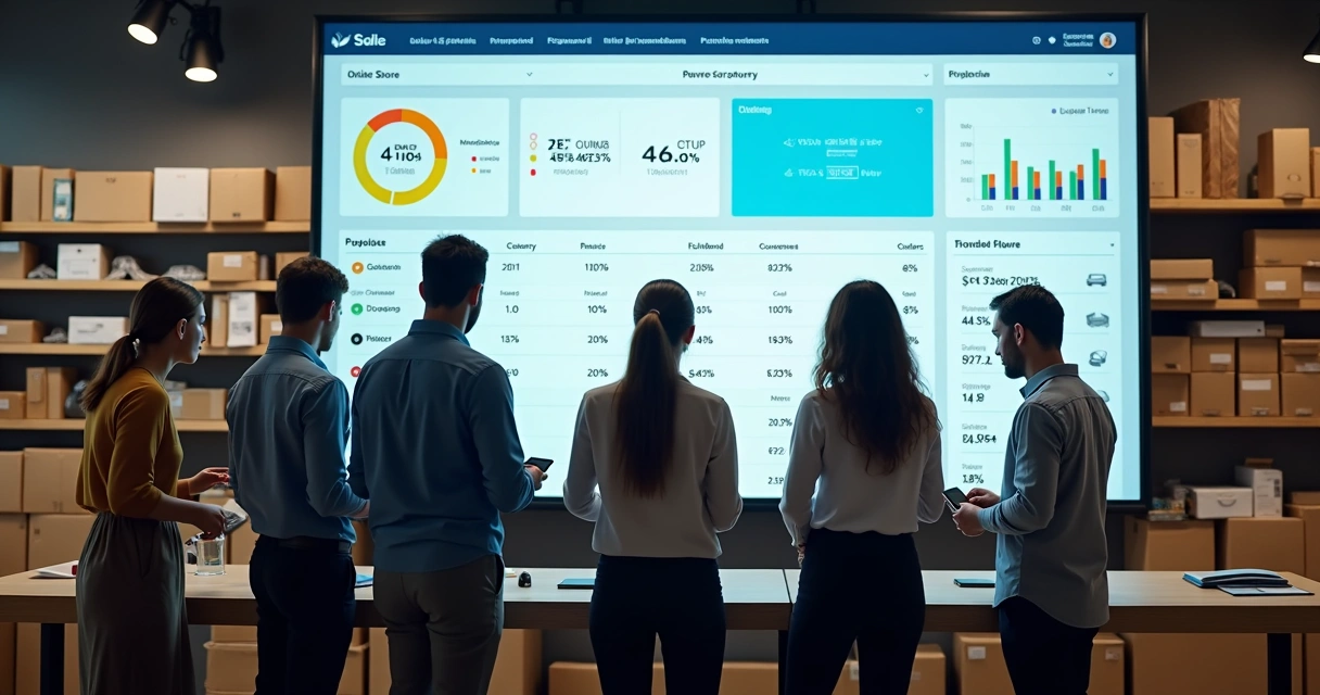 Equipe monitorando pedidos em canais digitais e loja física 