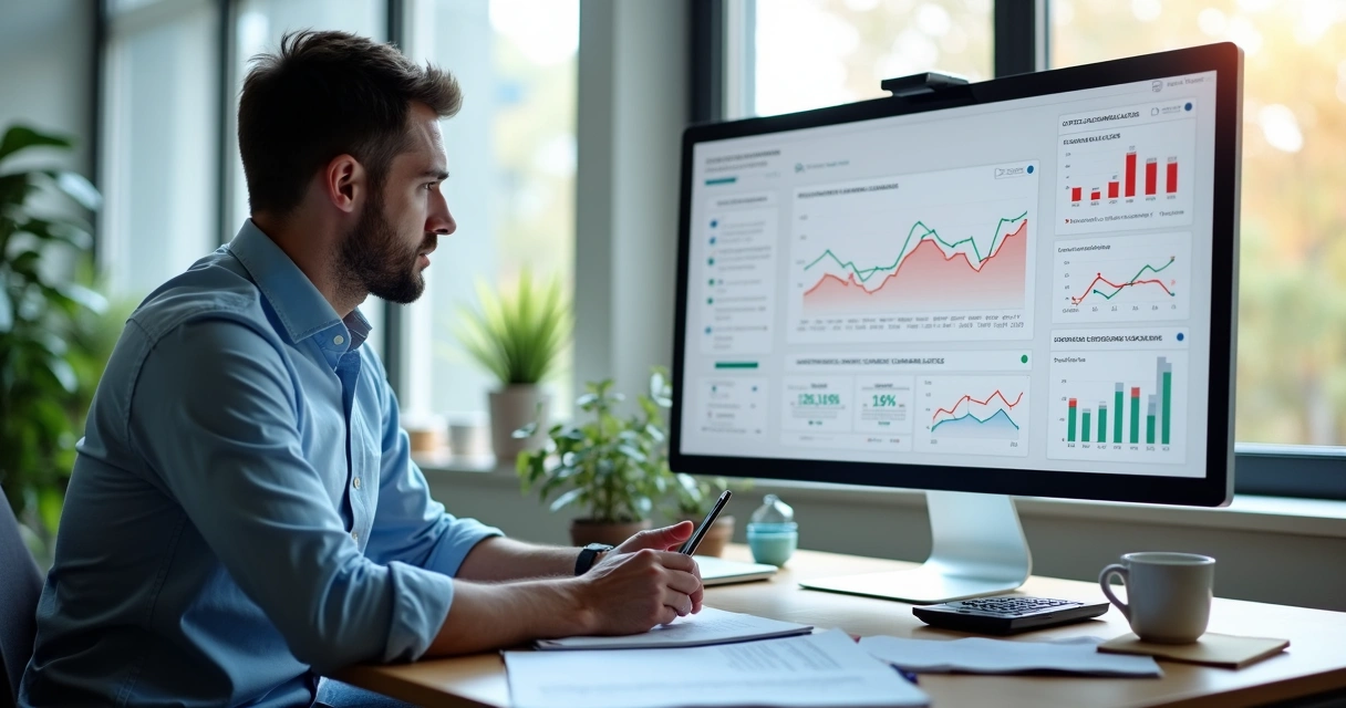Pessoa analisando gráficos de anúncios em computador 