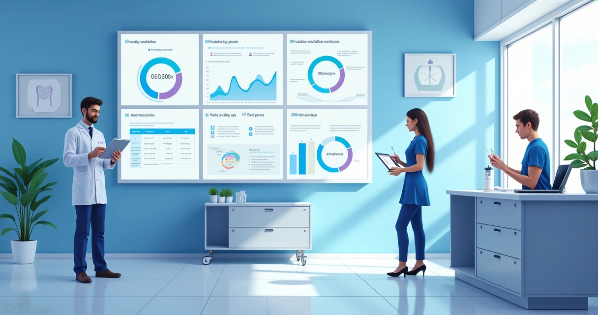 Painel digital de gerenciamento de pacientes para clínica odontológica, exibindo informações, calendário de agendamentos e contatos 