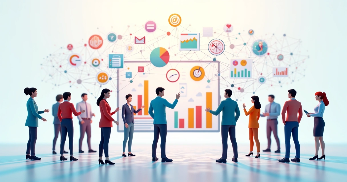 Stack Comercial em 2026: 7 Ferramentas Para Vendas B2B Personas alinhadas com gráficos e conexões digitais