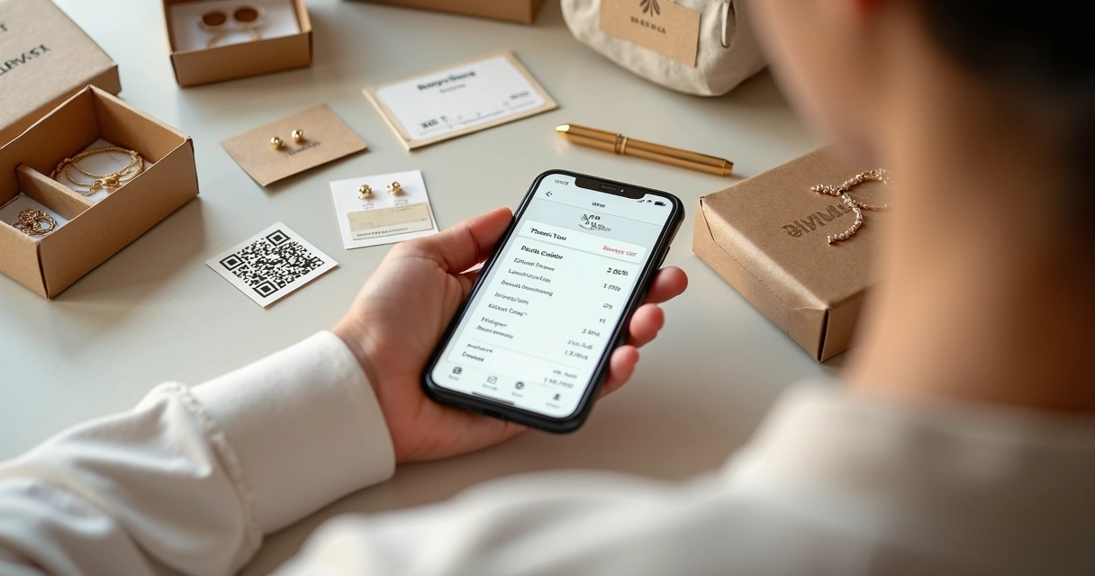 Organização de pedidos de bijuterias no celular e em embalagens 