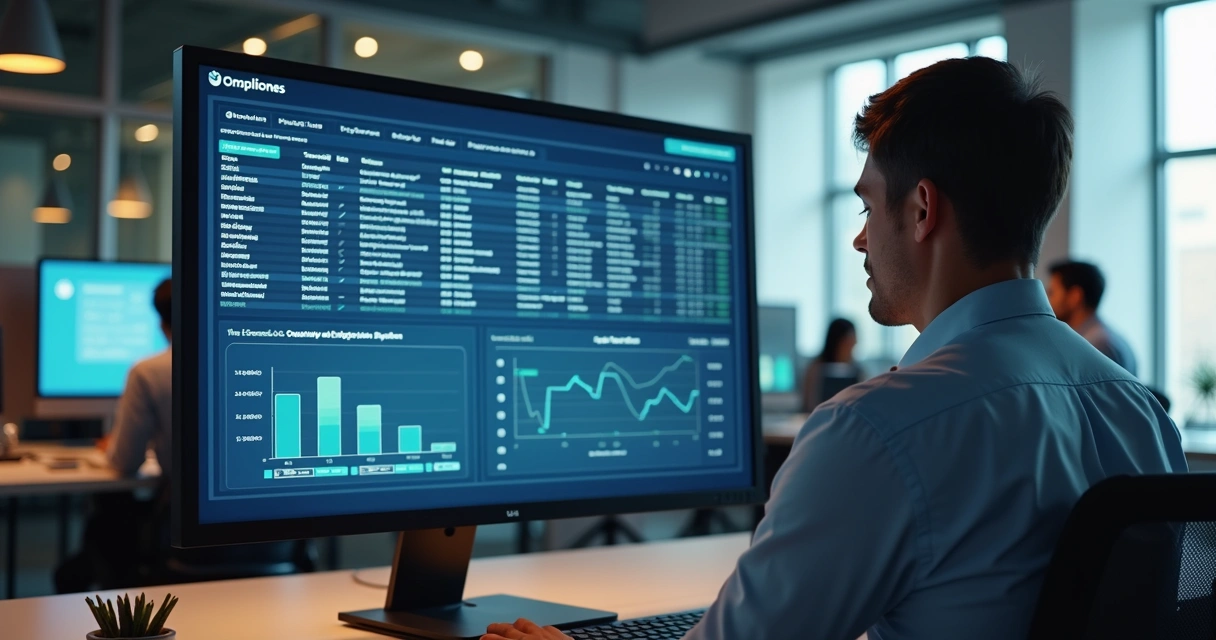 Gestor acompanhando sistema de controle de ponto de funcionários. 