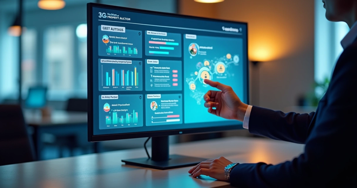 Tela de plataforma mostrando etapas do processo de leilão de imóveis 