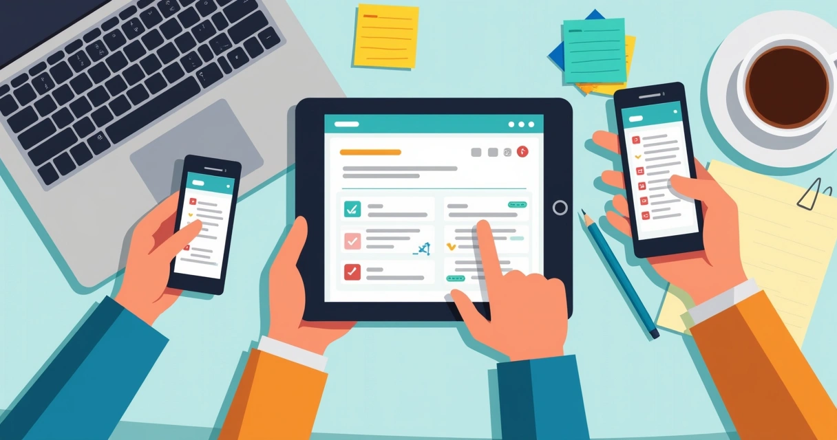 Gestão de tarefas usando aplicativos em tablets e celulares 
