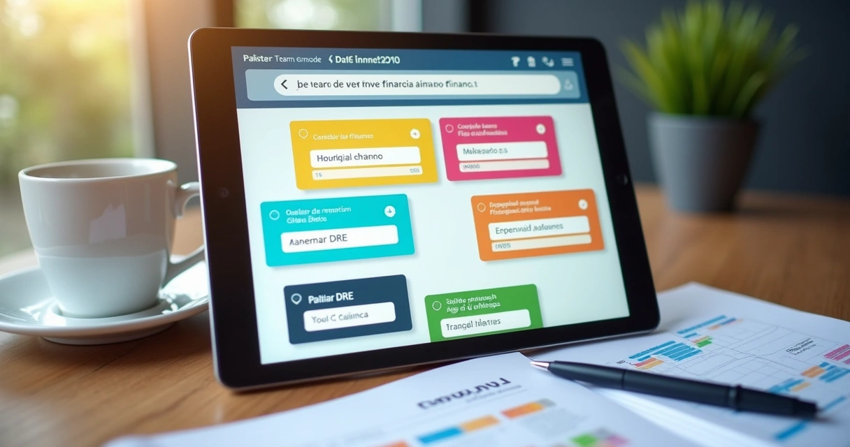 Quadro digital de tarefas com checklist para equipe financeira 