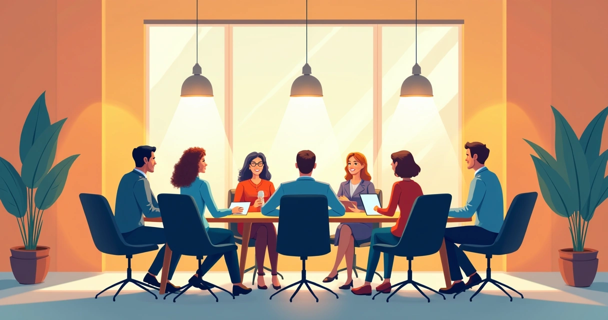 Equipe de agência diante de quadro digital com tarefas automatizadas