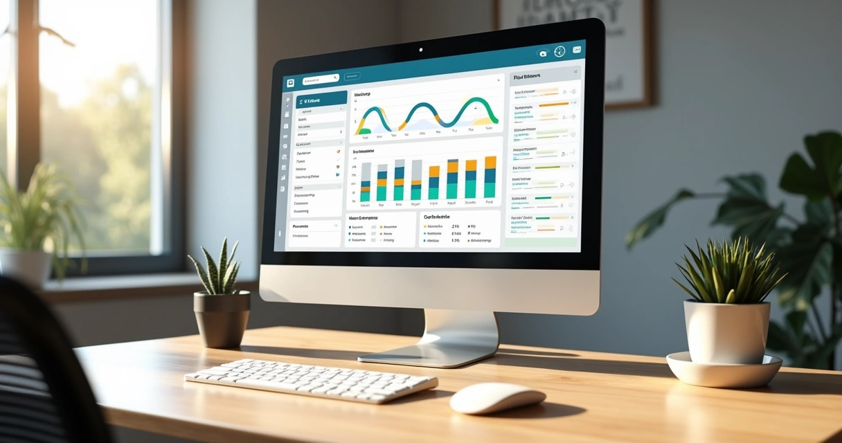 Tela de computador exibindo dashboard de gestão de projetos e horas trabalhadas por clientes 