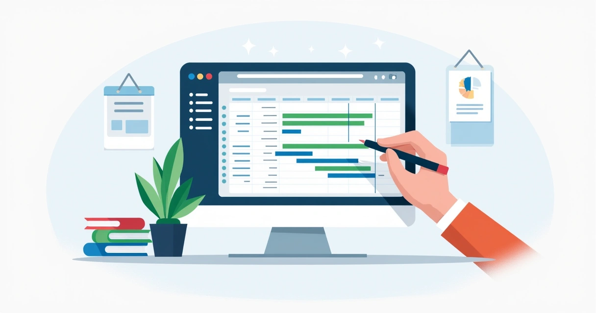 Tela do Microsoft Project exibindo cronograma de projeto com linhas condicionais e datas destacadas em interface clara 
