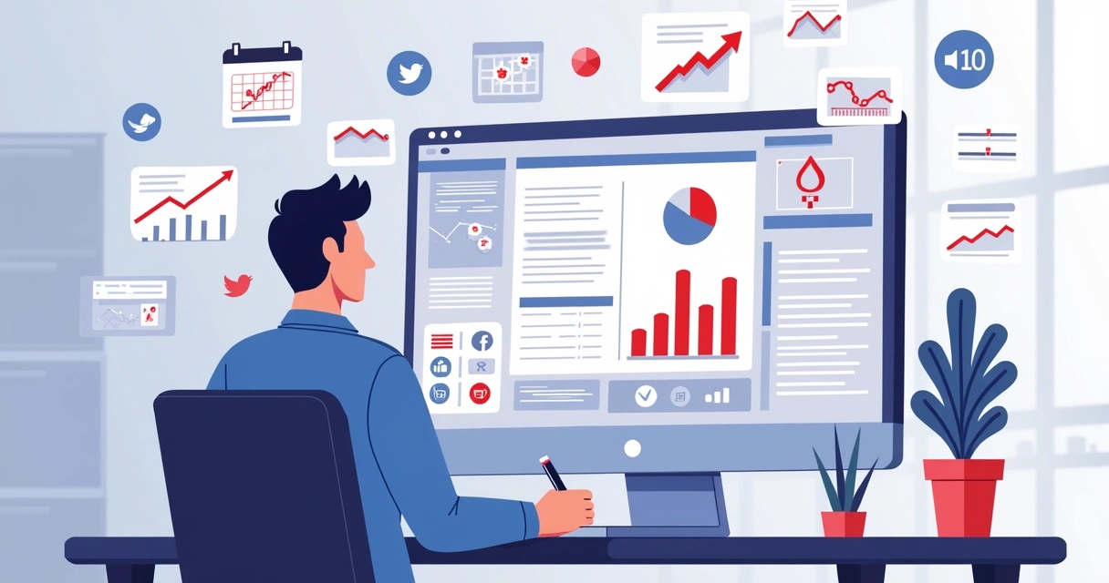 Gestor analisando erros em gestão de redes sociais no computador 