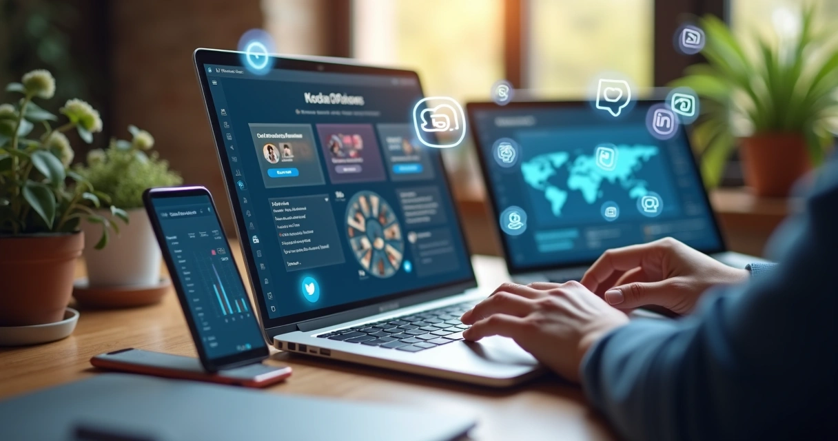 Gestão de redes sociais em home office com vários dispositivos