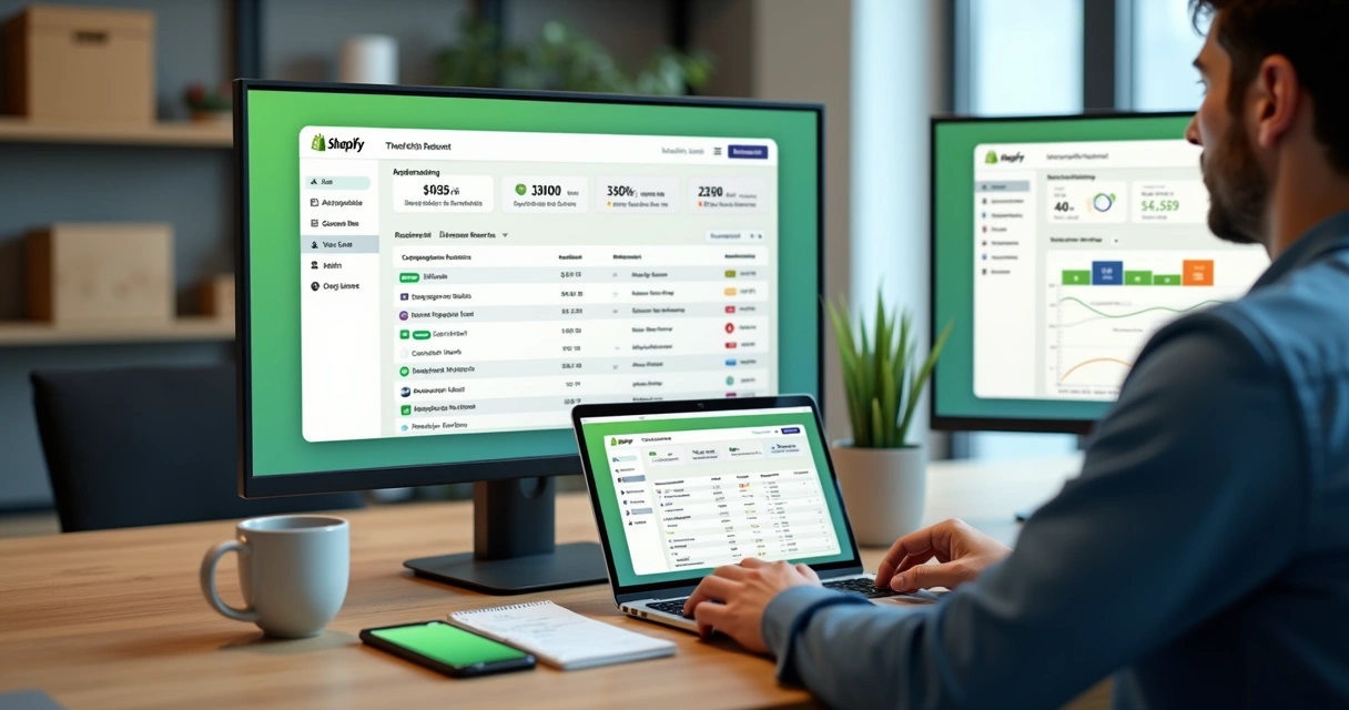 Lojista analisando pedidos de reembolso em dashboard de e-commerce no notebook 