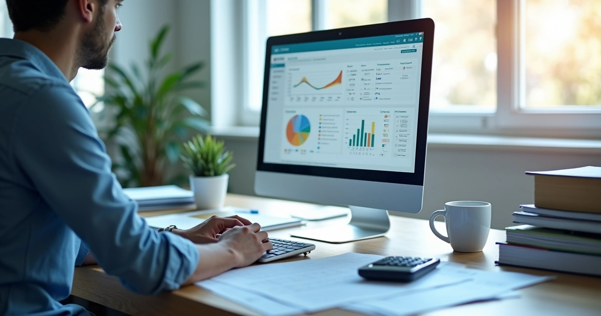 Tela de computador com dashboard de gestão contábil 