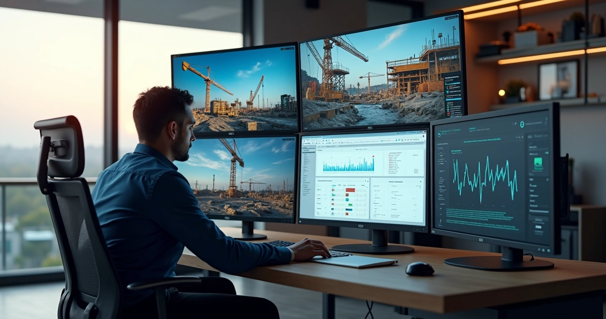 Gestor monitorando obra via plataforma digital 