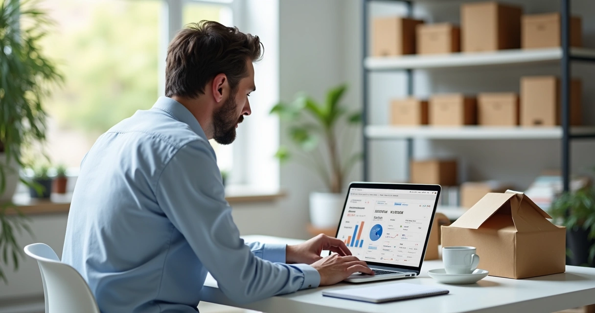 Lojista olhando para avaliações do seu produto no notebook