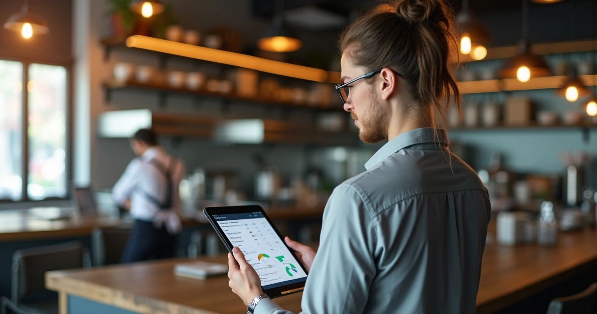 Gestor acompanhando indicadores de estoque e custos no tablet