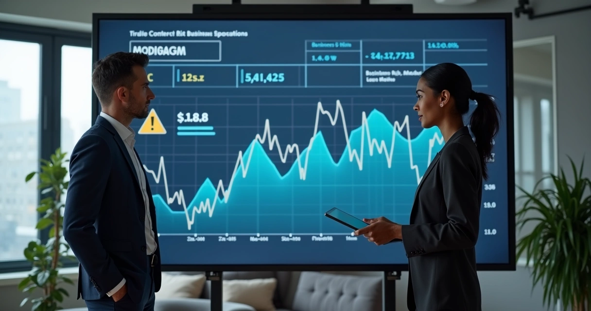 Painel digital mostrando indicadores de gestão e riscos de fraude empresarial. 