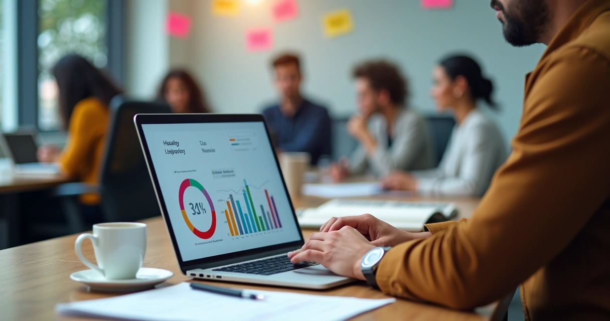 Profissional de segurança do trabalho analisando gráfico de riscos psicossociais em ambiente corporativo 