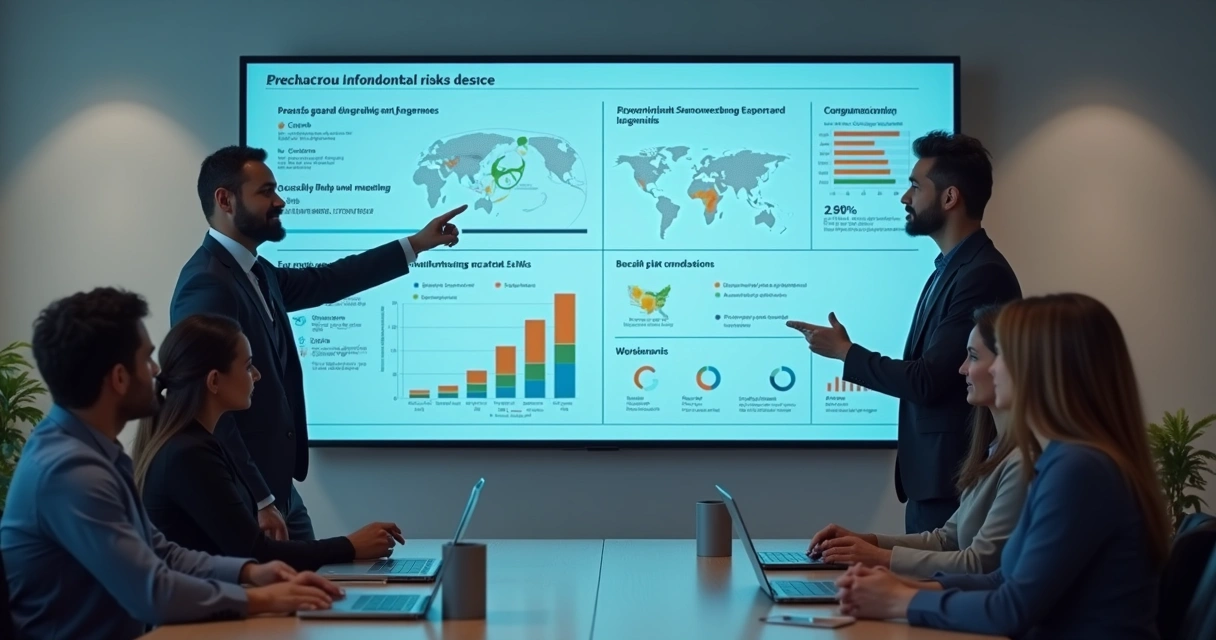 Desenho de gestor apresentando relatório de riscos psicossociais em reunião