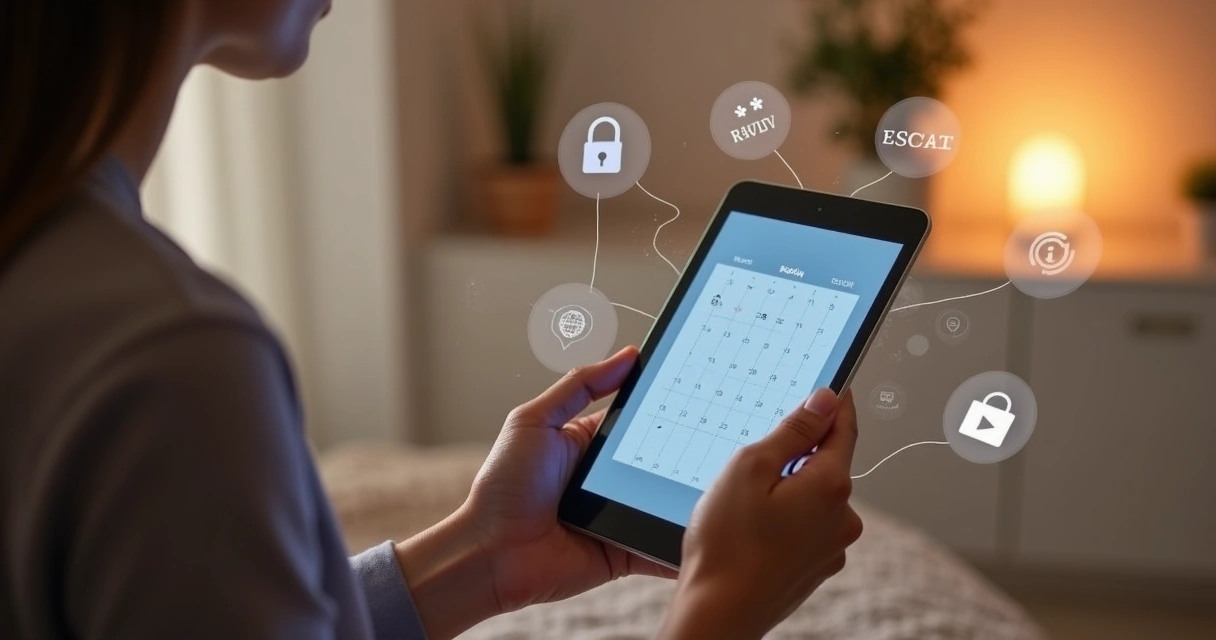 Profissional de bem-estar gerenciando agenda digitalmente em plataforma segura 