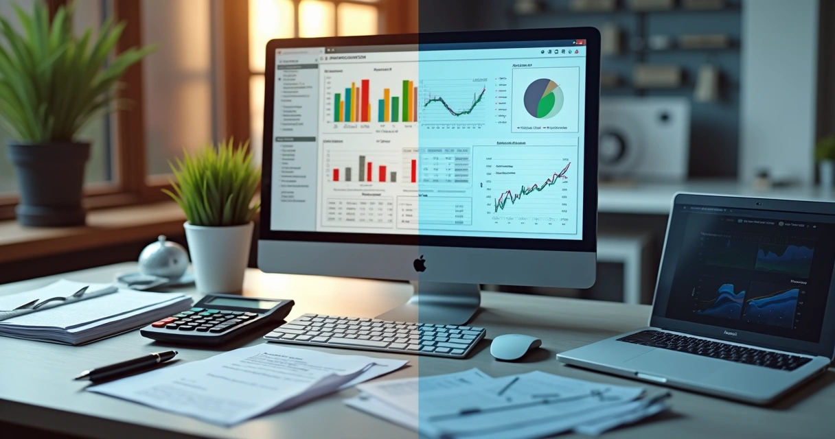 Comparação visual entre uma planilha manual e uma tela de software de gestão divididas ao meio, mostrando controle de estoque de semijoias 