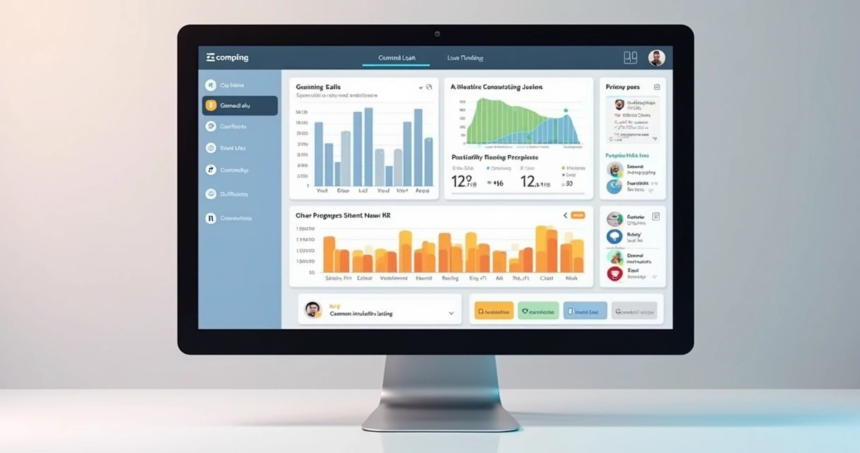 Dashboard de gestão mostrando progresso de tarefas KR 