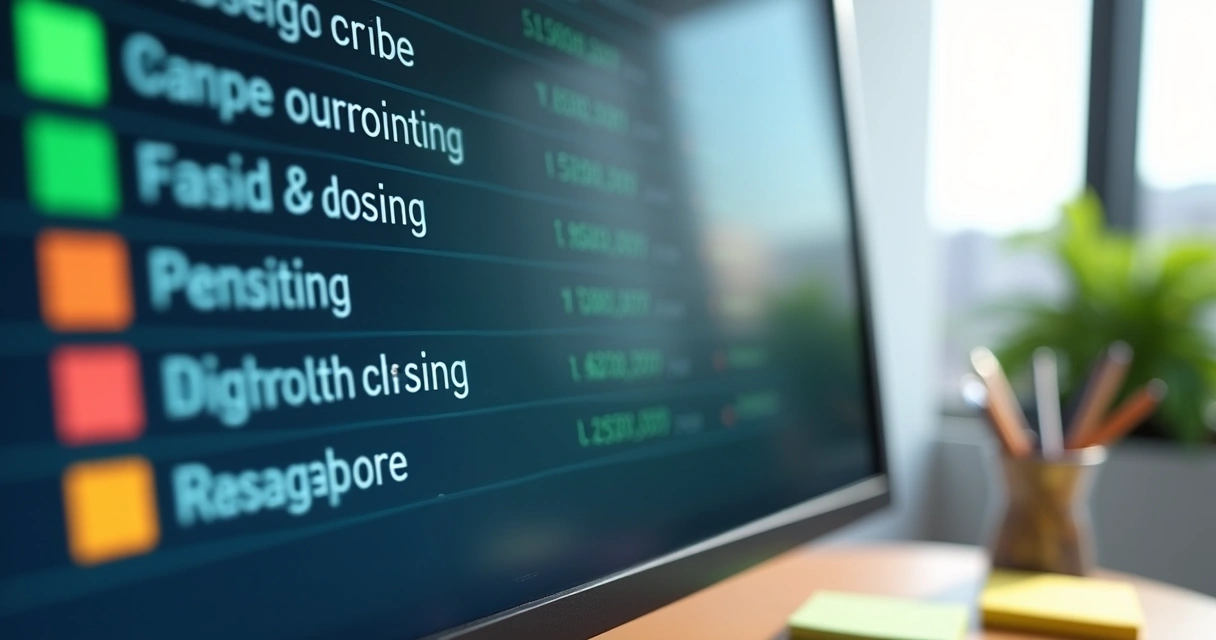 Painel digital colorido com checklist de tarefas contábeis completas e pendentes 