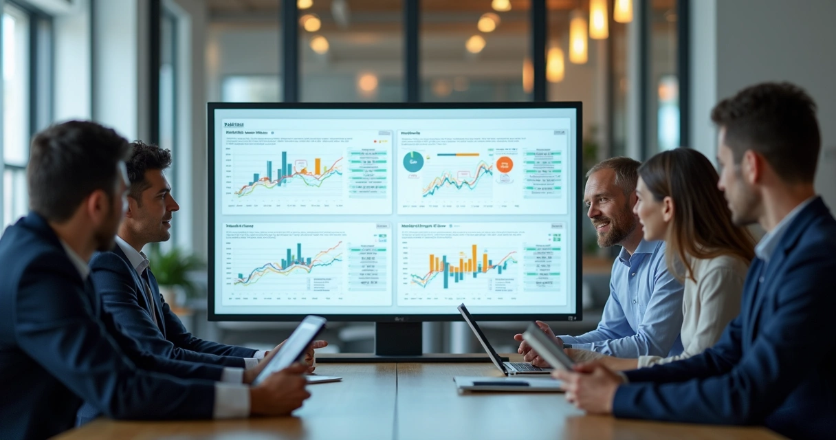 Painel digital mostrando evolução de vesting e metas em gráficos 