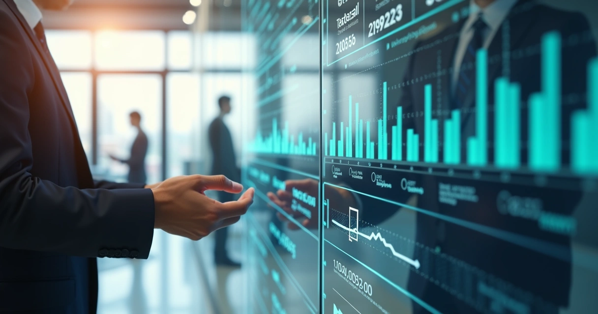 Assistente digital operando em tela com gráficos de tempo e produtividade 