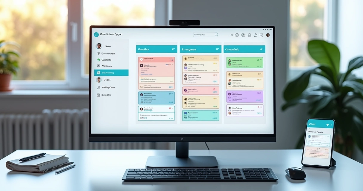 Dashboard com tickets de atendimento centralizados em painel Kanban 