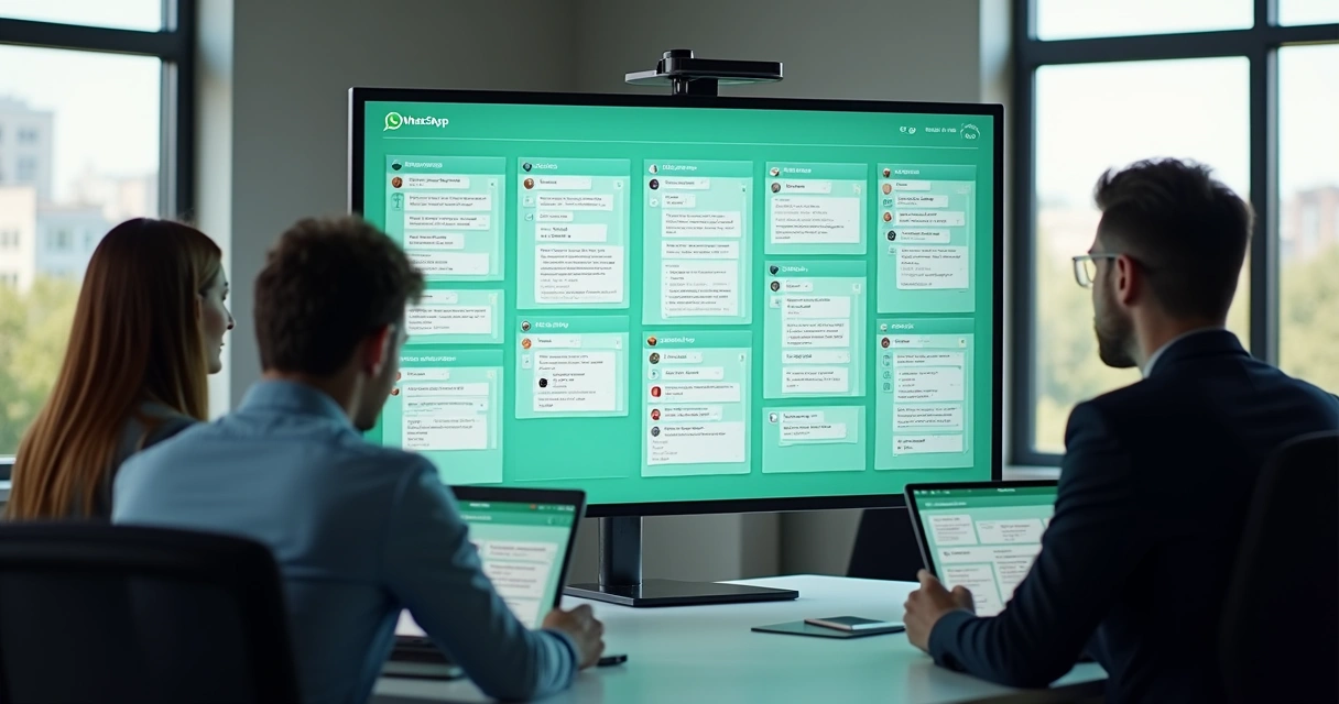 Vários atendentes utilizando painel Kanban integrado para atendimento no WhatsApp 