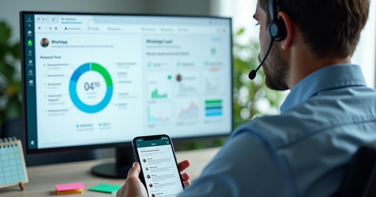 Gestor acompanhando métricas de resposta e follow-up no WhatsApp 