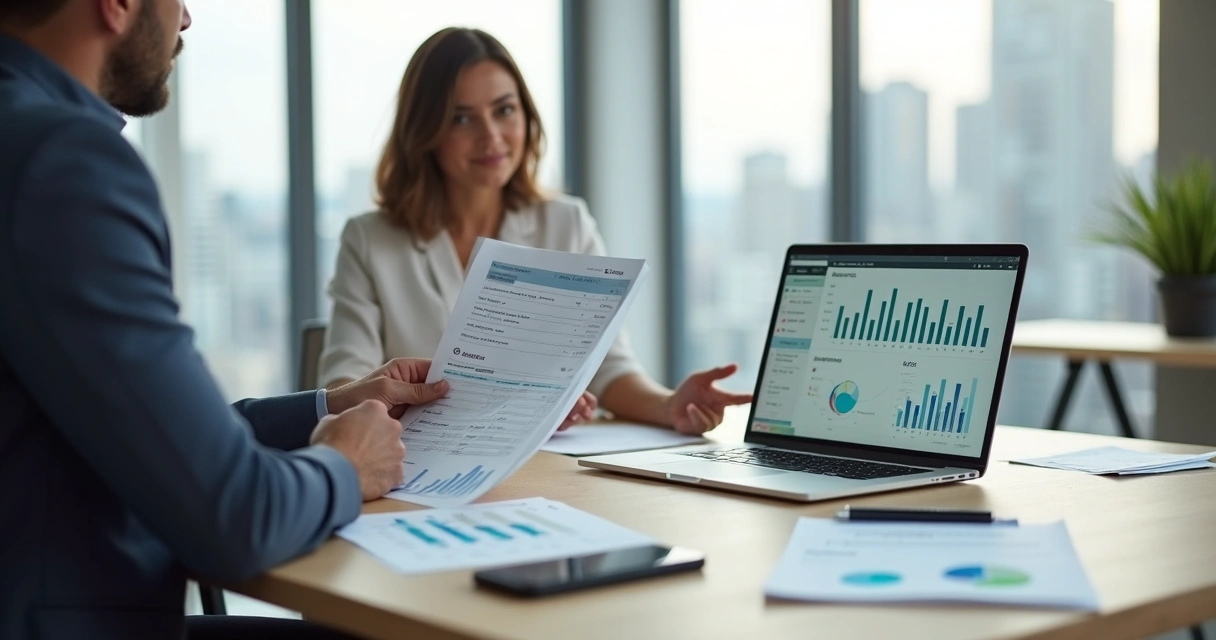 Empresário avaliando proposta de gestão de tráfego pago em reunião profissional 