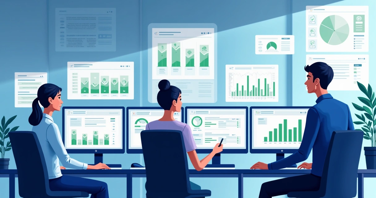 Gestão de trilha de treinamento online com várias telas exibindo progresso e relatórios 