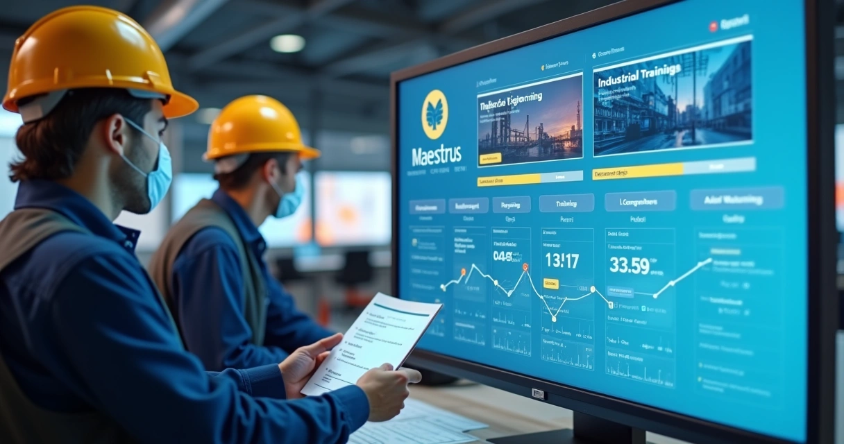 Painel digital com treinamentos industriais, controle centralizado de dados 