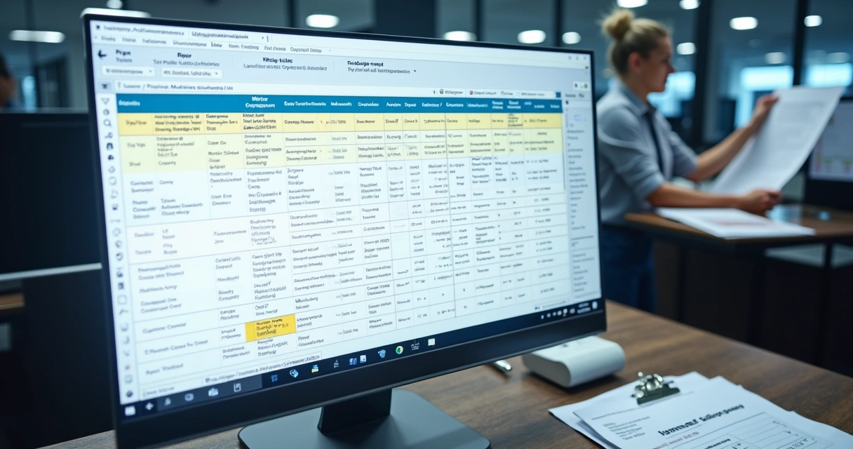 Tela de computador mostra matriz de treinamentos com alertas de reciclagem