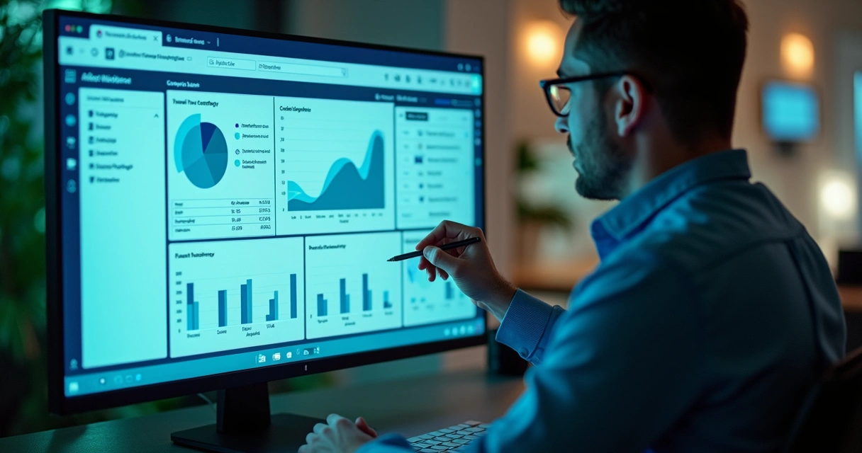 Interface de um sistema de gestão tributária digital com gráficos e indicadores 