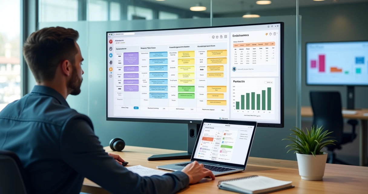 Gestor organizando turmas e períodos em painel digital de plataforma EAD 