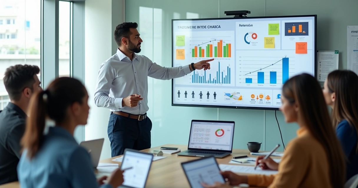 Gestor analisando indicadores de turnover em equipe de PME 