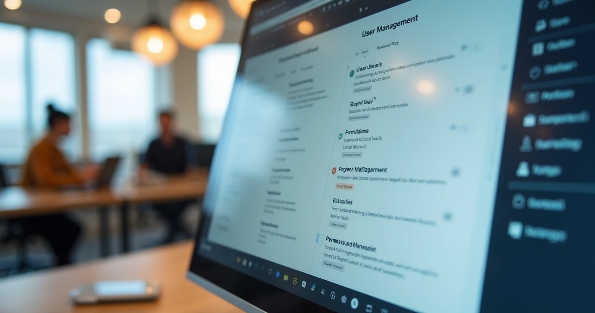 Tela com lista de usuários e configurações de permissões em sistema Notion empresarial. 