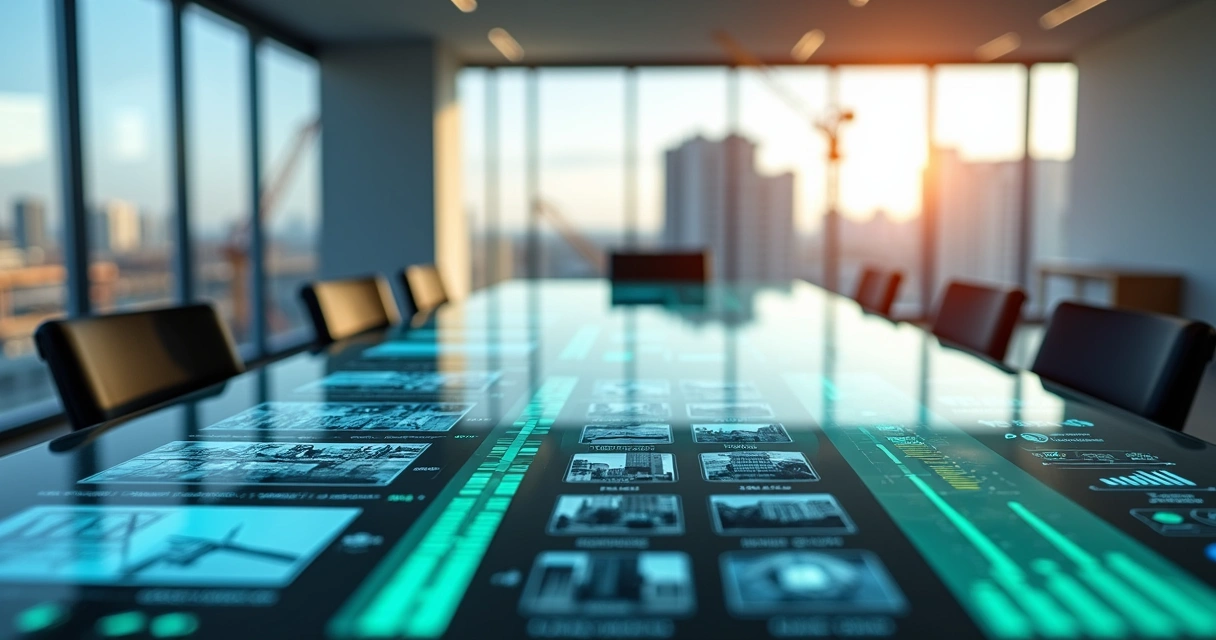 Matriz digital exibindo imagens e dados de acompanhamento de obra 