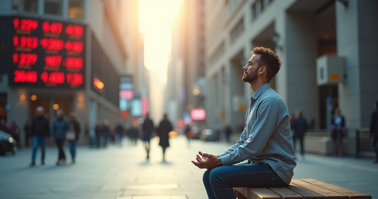 Persona gestionando sus emociones en medio de una ciudad en crisis 