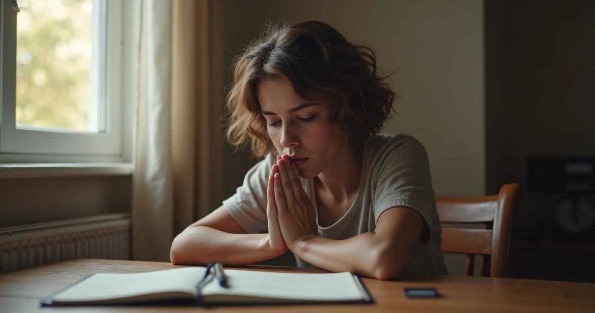 Persona sentada pensando con expresión reflexiva 