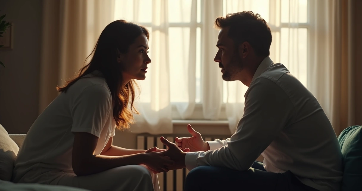 Dos personas conversan sentadas en un ambiente tranquilo, mostrando escucha activa. 