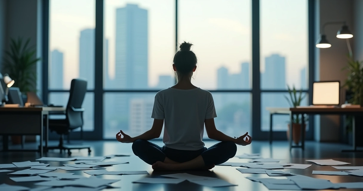 Persona meditando en oficina para gestionar emociones 