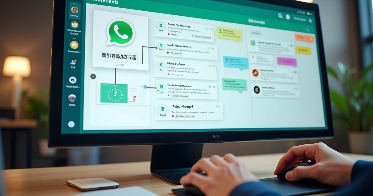 Panel visual de embudo de ventas gestionando leads y mensajes en WhatsApp 