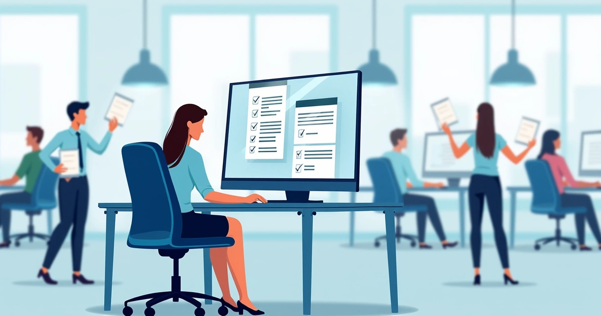 Gerente revisando solicitudes electrónicas de permisos de empleados 