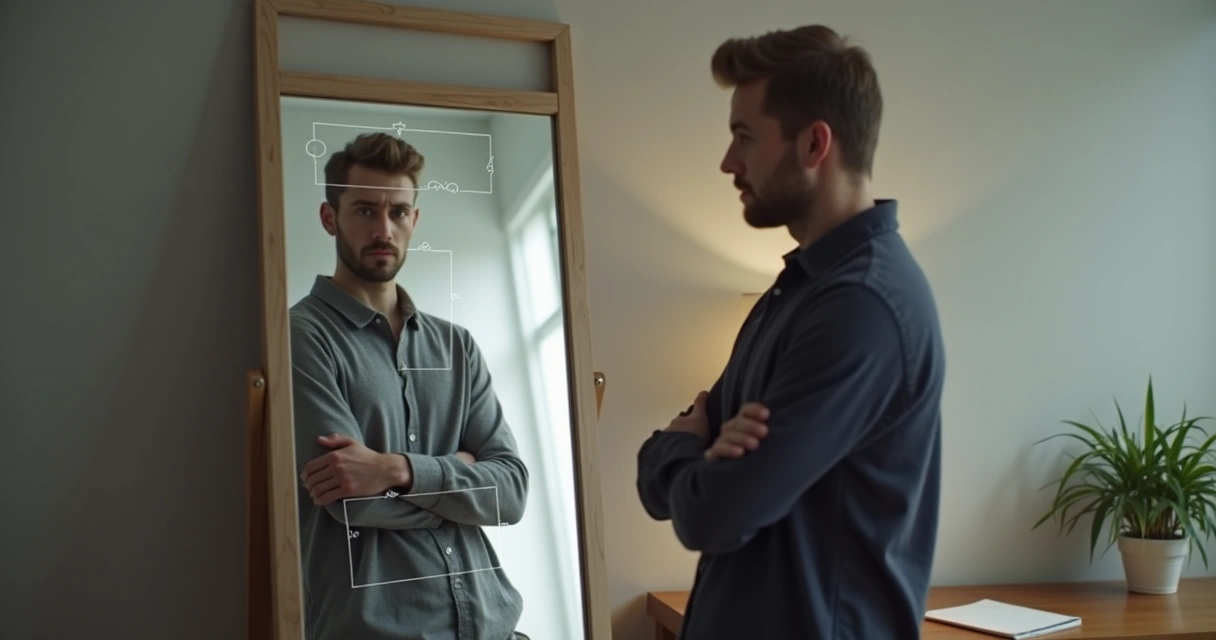 Persona frente a espejo conectando con su versión segura y consciente 