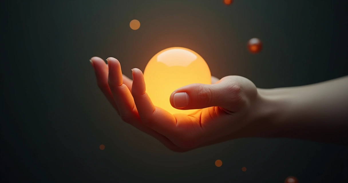 Mano sosteniendo una esfera luminosa que representa emociones controladas 