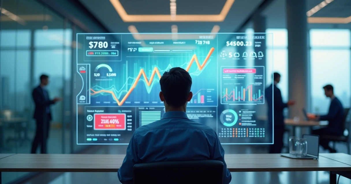 Gestor analisando gráficos financeiros em tela digital para acelerar recebimento de pagamentos 