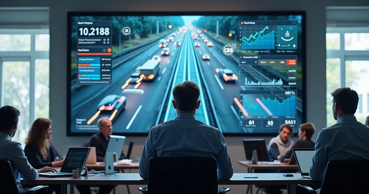 Gestor visualizando dados de operação de transporte em tempo real 
